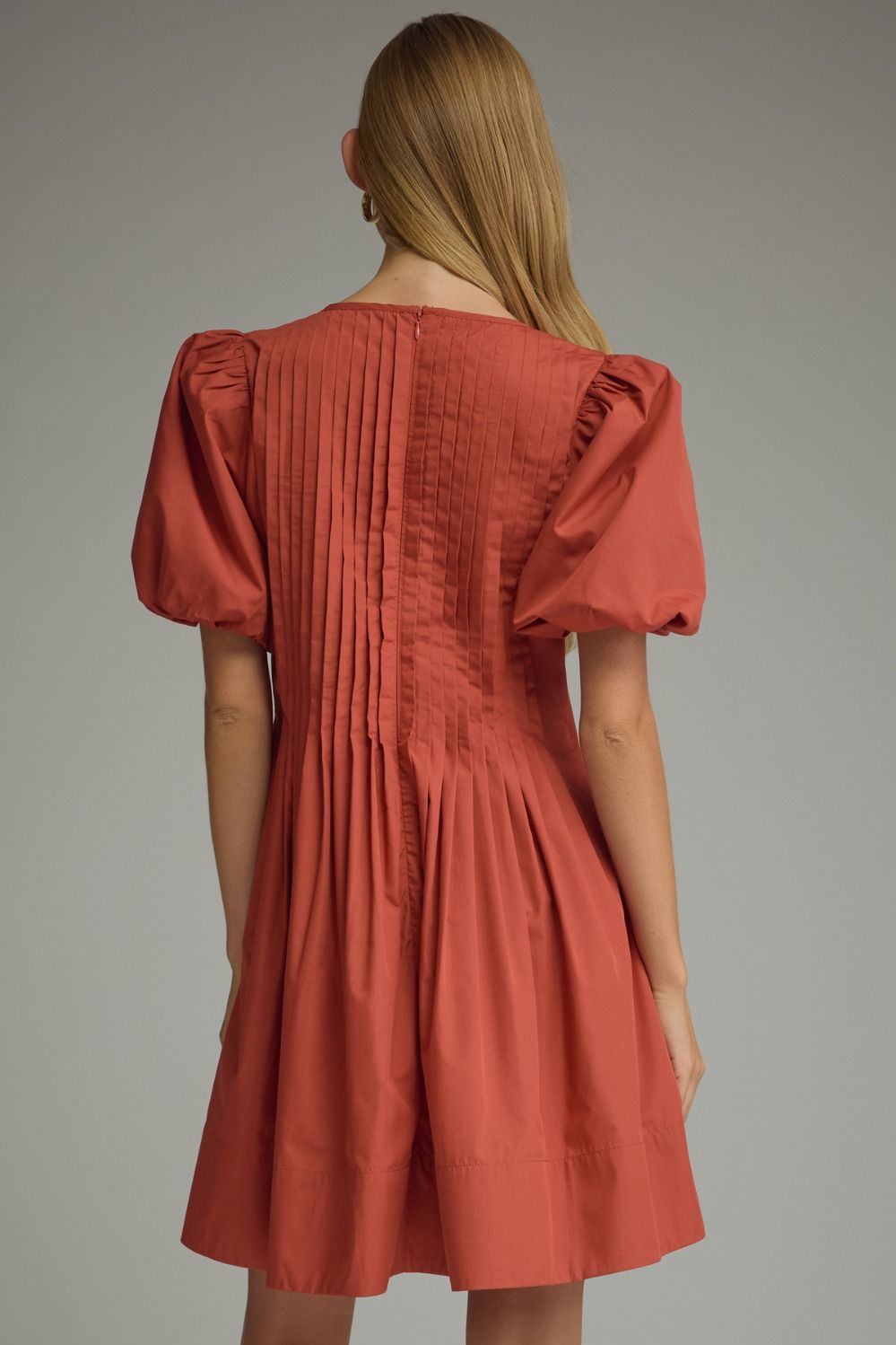 Pintuck Puff Sleeve Mini Dress