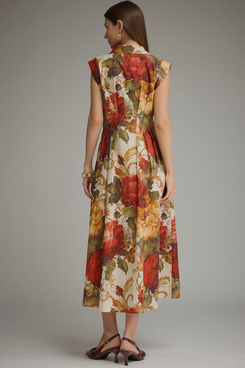 Floral Midi Zipper Dress