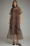Short Sleeve Leopard Midi Dress