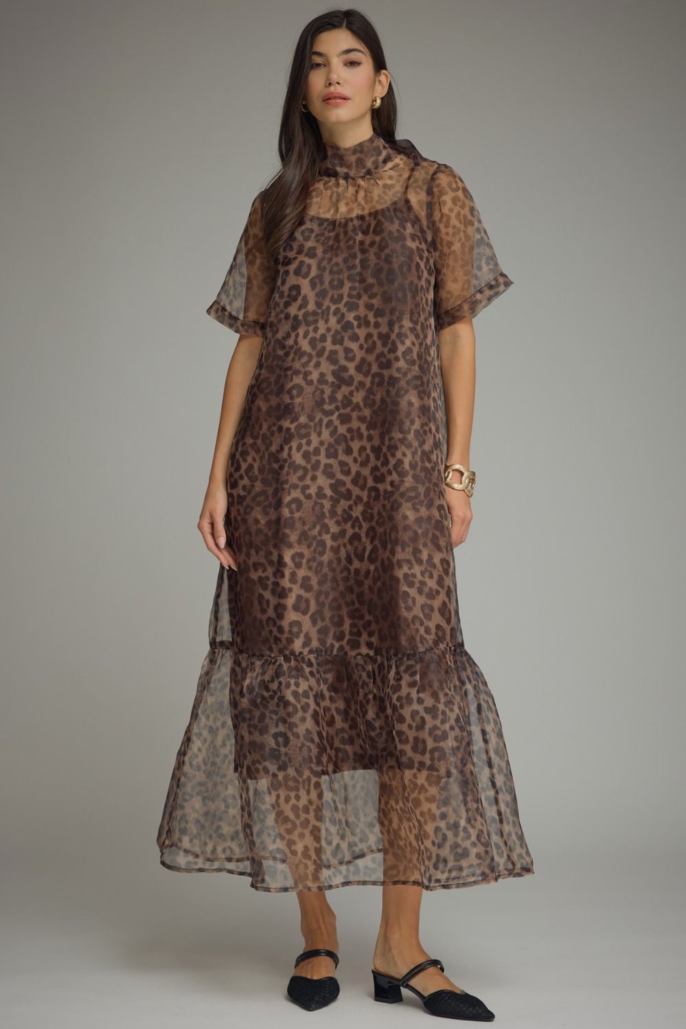 Short Sleeve Leopard Midi Dress