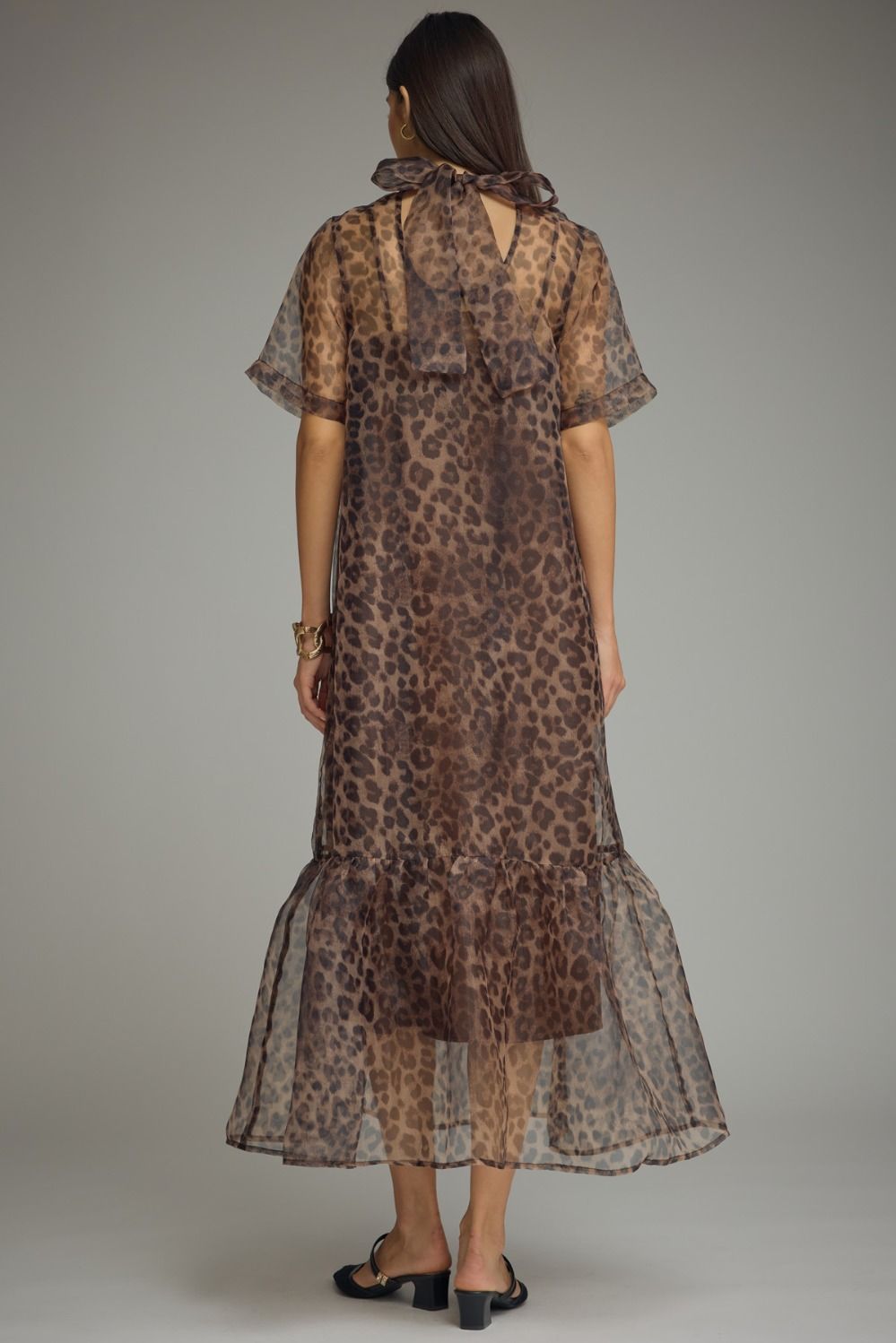 Short Sleeve Leopard Midi Dress
