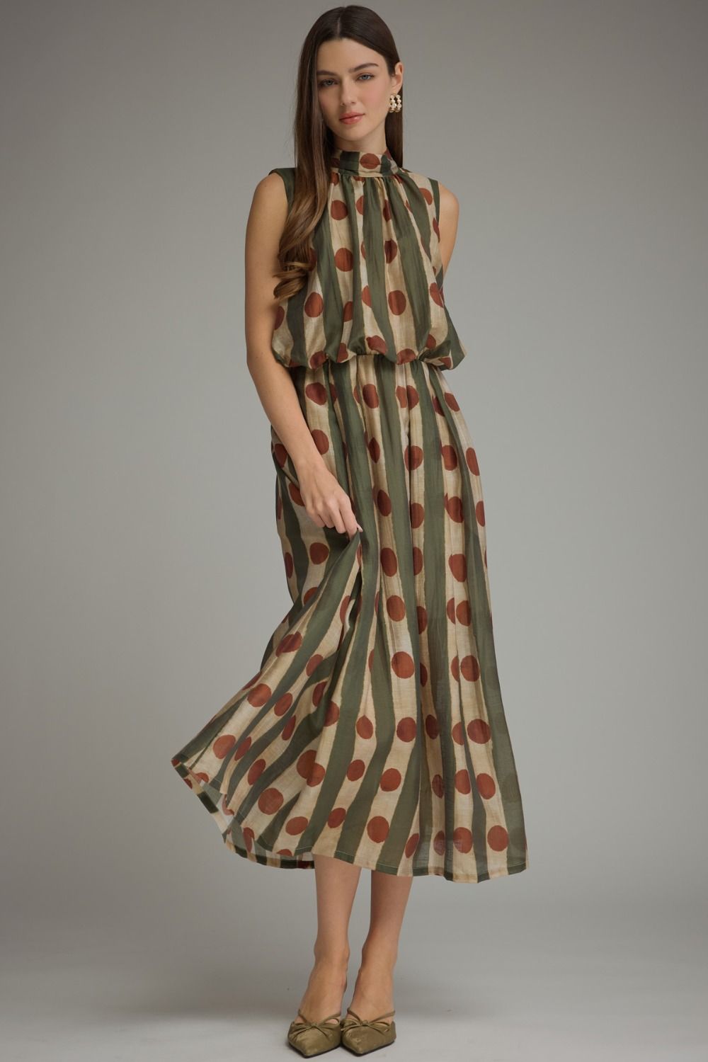 Printed High Neck Midi Dress