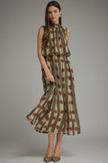 Printed High Neck Midi Dress