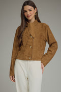 Tie Neck Suede Cropped Jacket