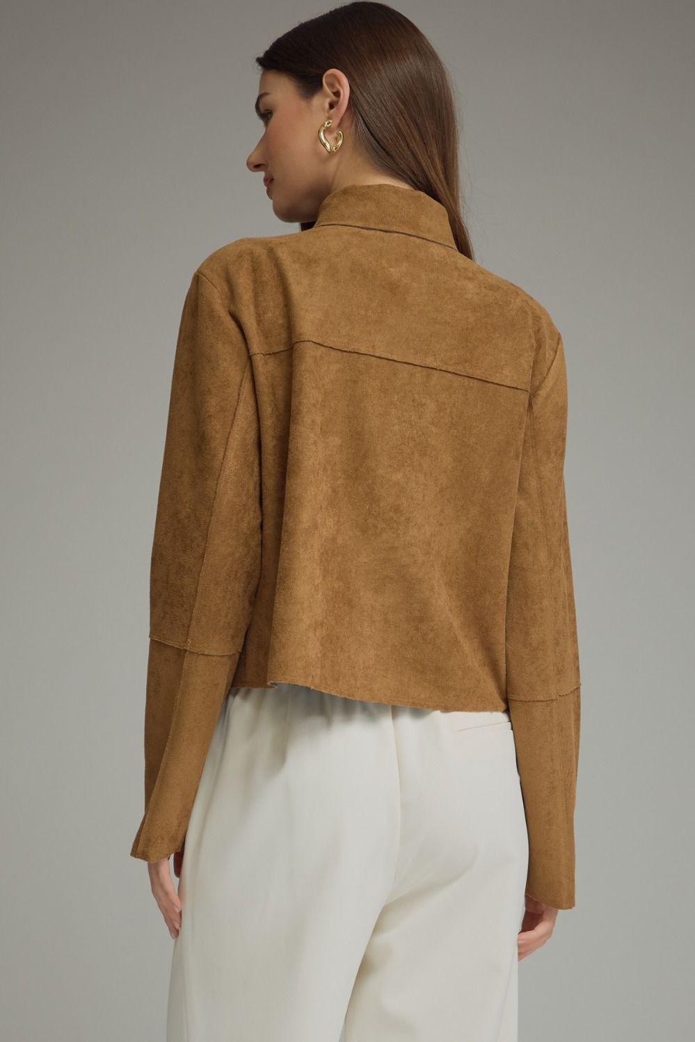 Tie Neck Suede Cropped Jacket