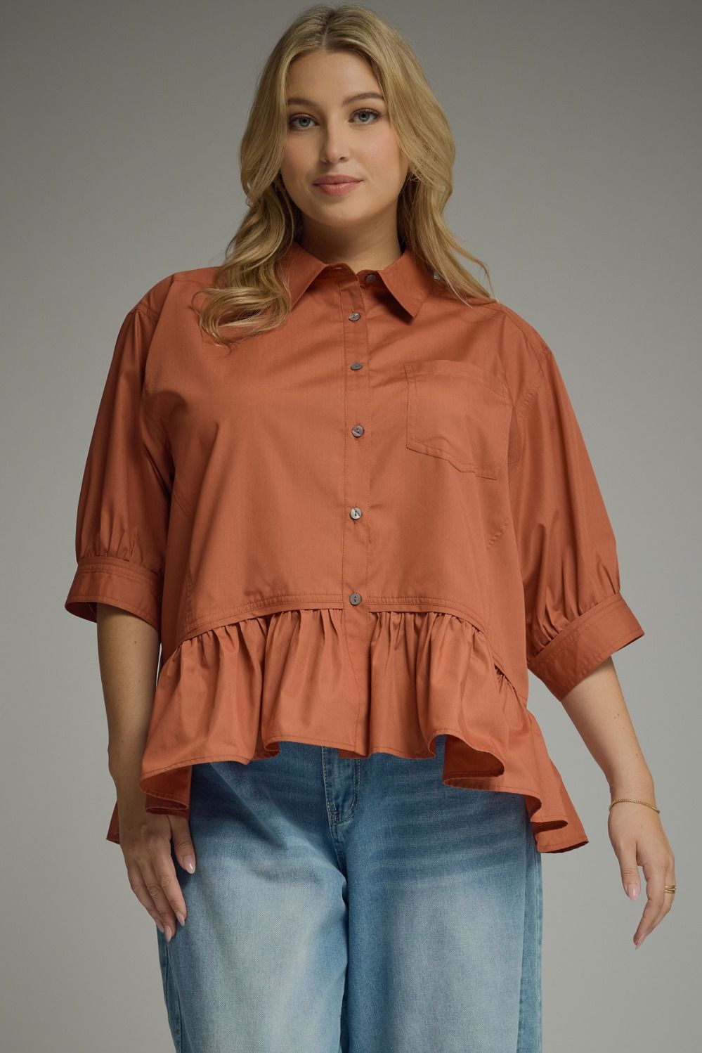 Button-Down Ruffle Top