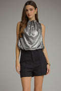 Sleeveless High-Neck Top in Charcoal