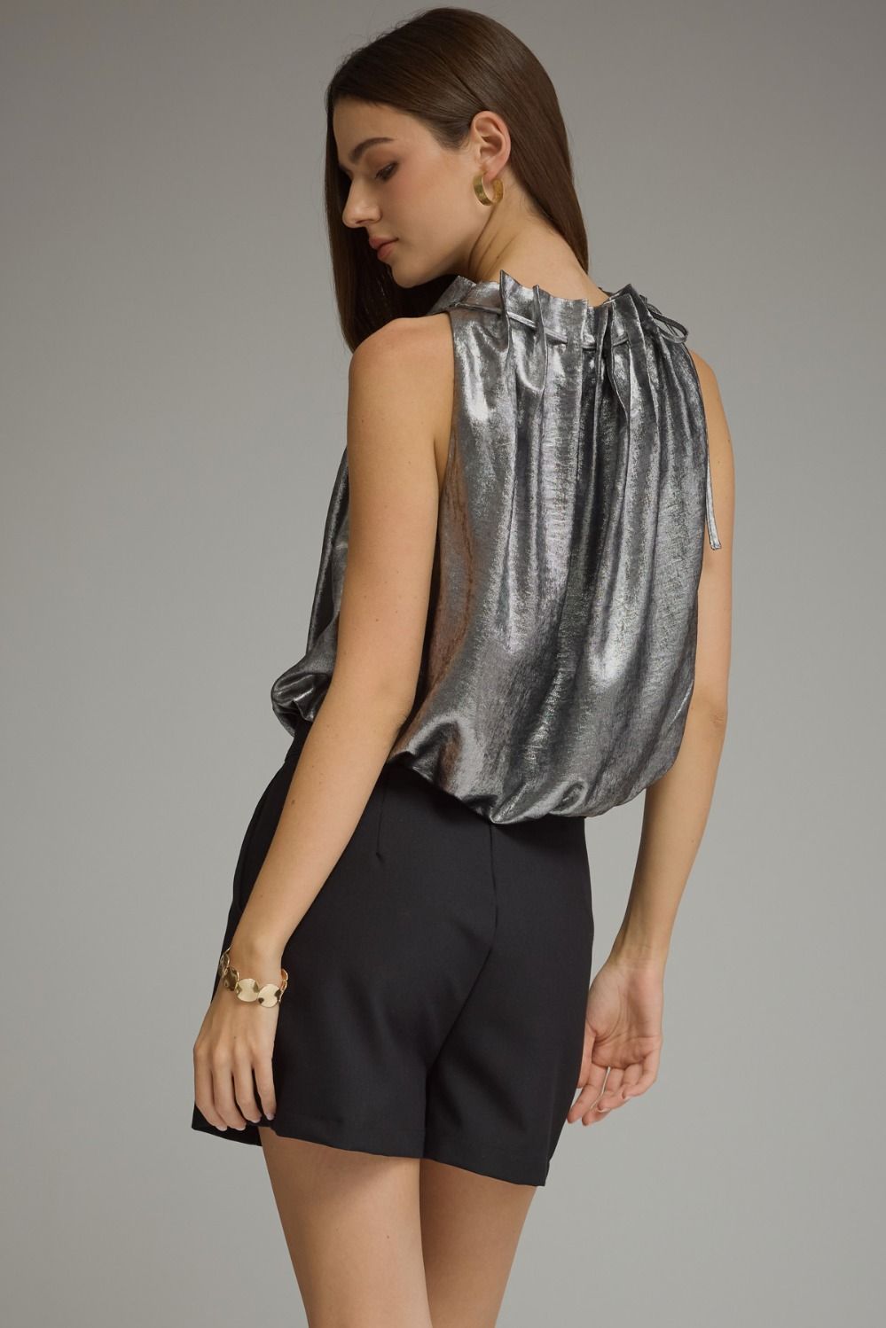 Sleeveless High-Neck Top in Charcoal