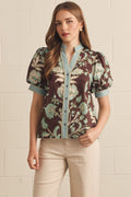 Floral Puff Sleeve Top in Chocolate