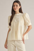 Off White Short Puff Sleeve Top