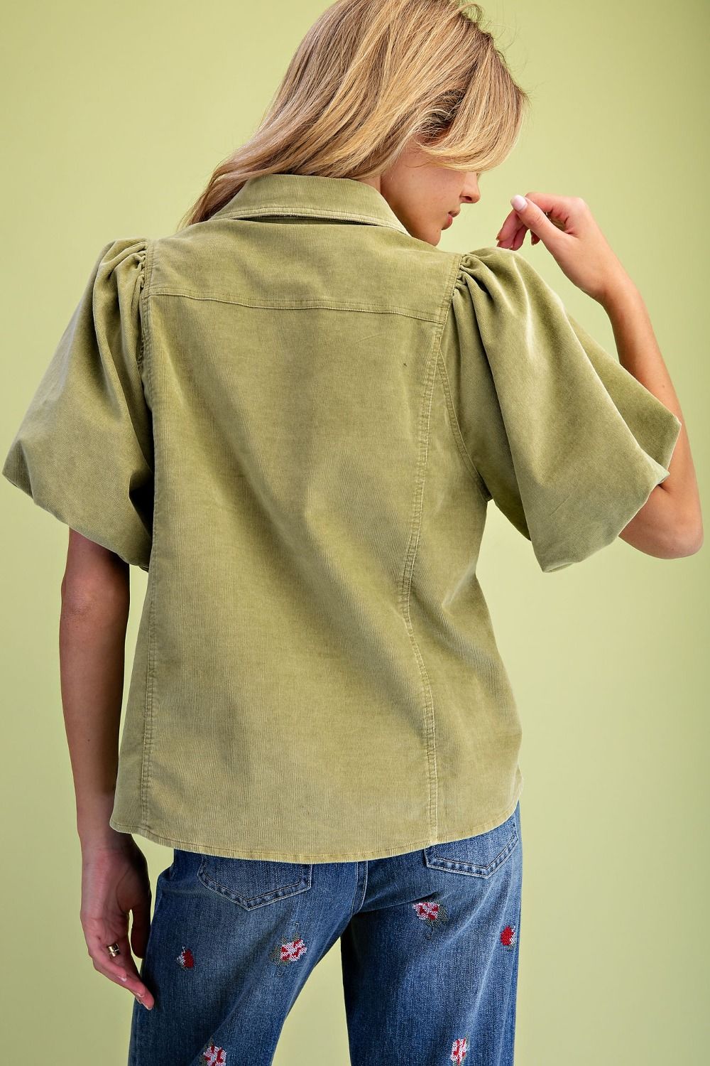 Corduroy Blouse in Green Tea